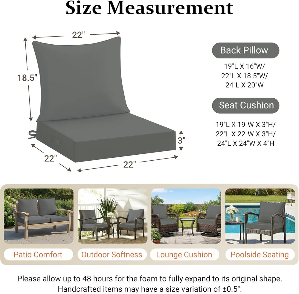 downluxe 22x22 Outdoor Chair Cushions, Waterproof Fade Resistant Patio Furnit...