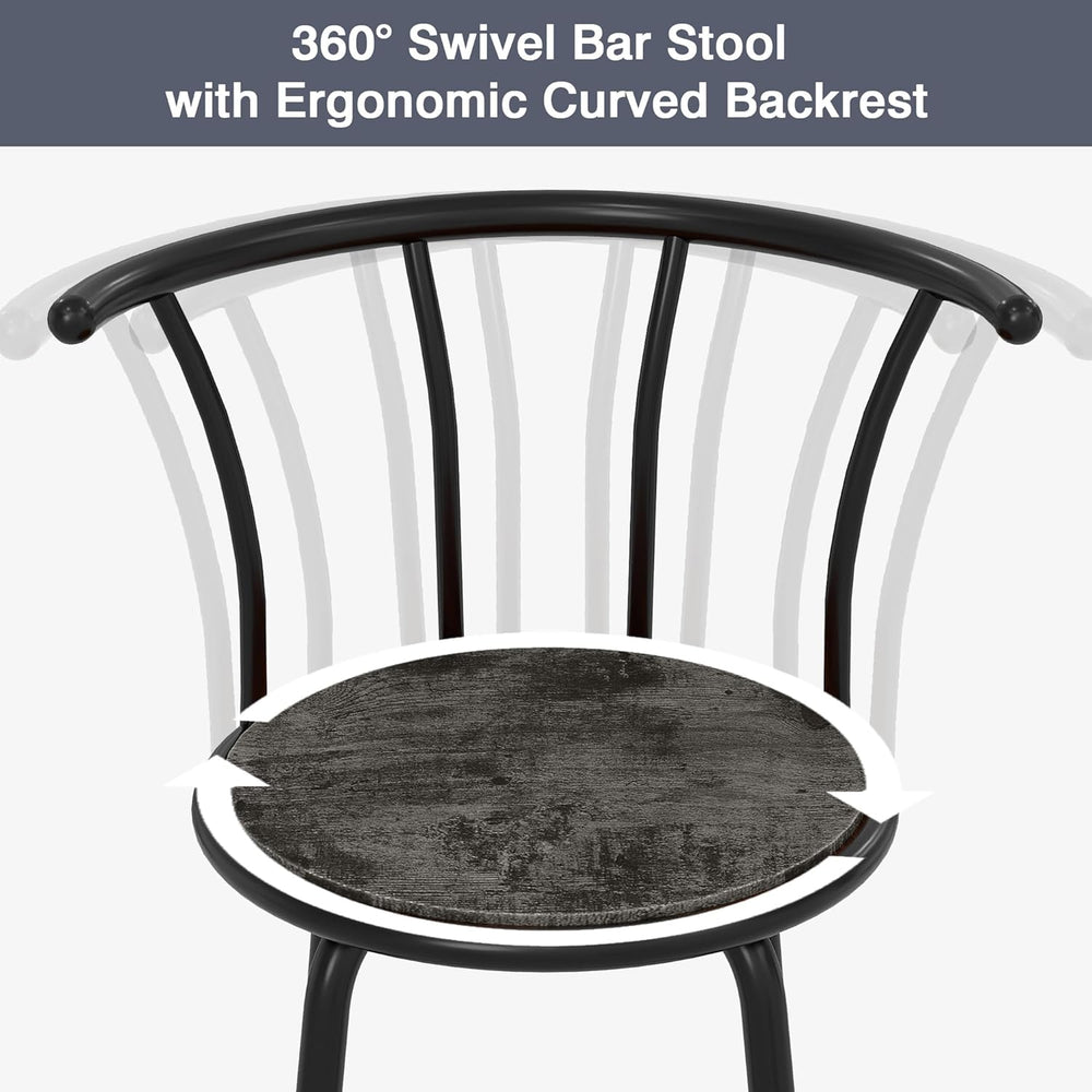 VECELO Swivel Bar Stools Set of 2, Counter Height Chairs, Dark Grey