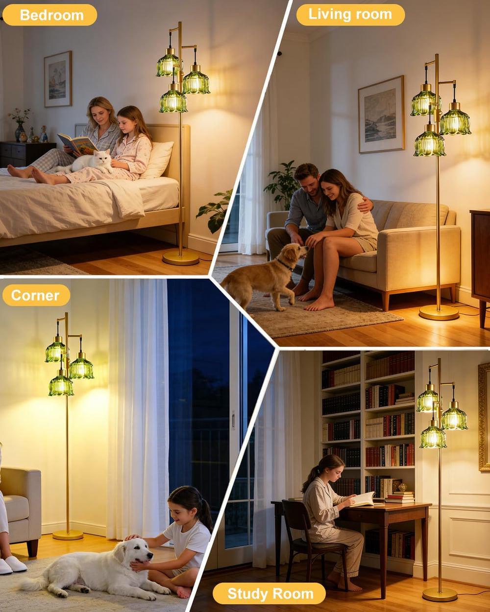 Lightdot Floral Floor Lamp Dimmable Floor Flower Lamp Green Glass Shade