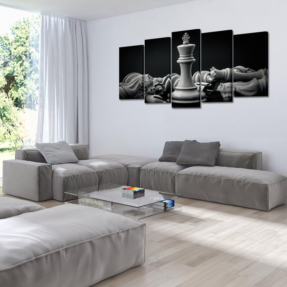 KREATIVE ARTS - Black and White King and Knight of Chess Setup on Canvas Wall...