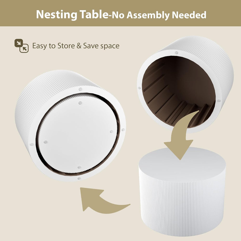 Nesting Coffee Table Set of 2, Round Wood Accent Table, White