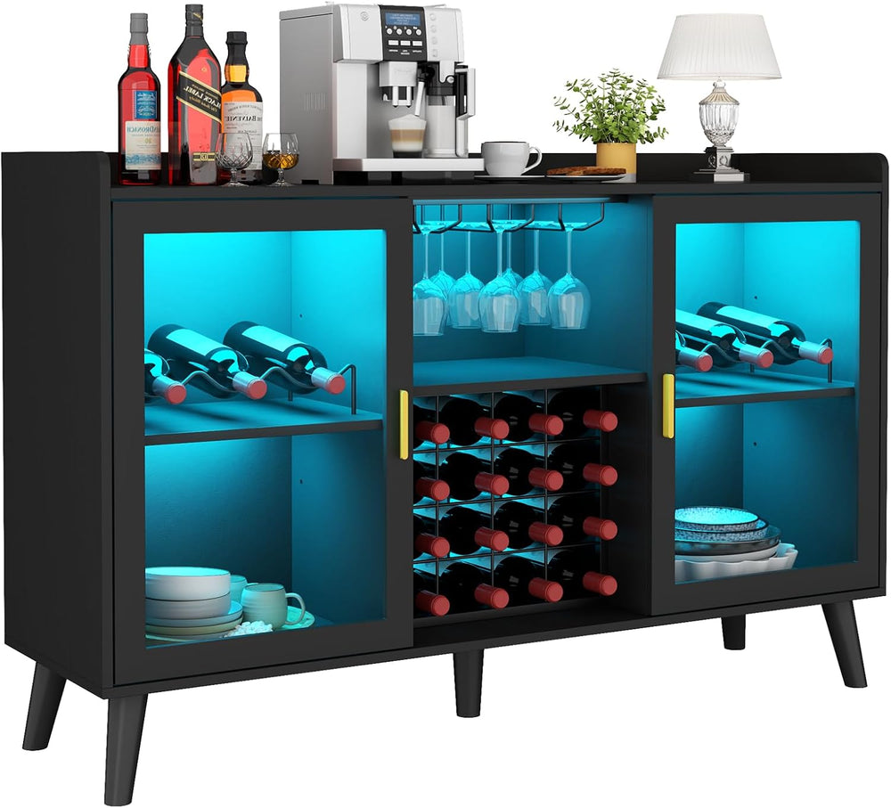 Gyfimoie Coffee Bar Cabinet with LED Light and Wine Rack