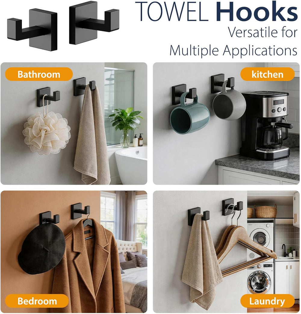 5-Piece Matte Black Bathroom Towel Bar Set,24" Bathroom Hardware Kit