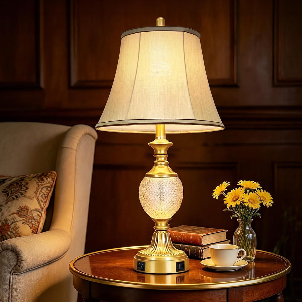 Cinyirong 28'' Tall Gold Bedside Table Lamps with USB Charging Ports