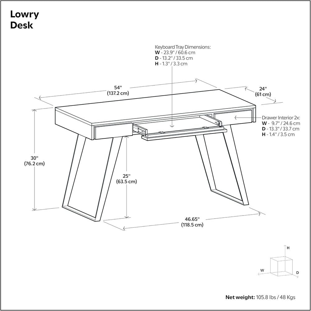 SIMPLIHOME Lowry 54" Wide Solid Acacia Wood Writing Desk in Natural Brown