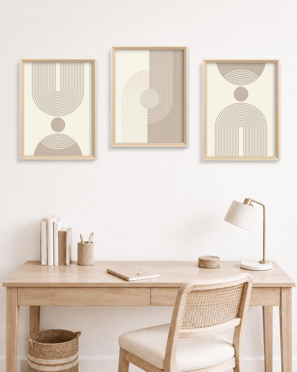 HesenDot Neutral Abstract Framed Wall Art, Modern Geometric Canvas Prints