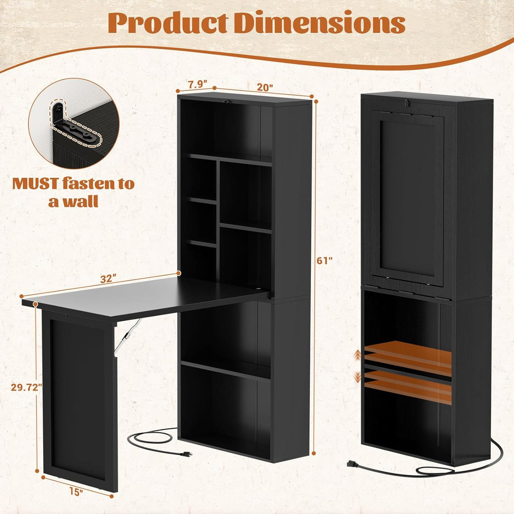 Armocity Small Folding Desk with Outlets, Fold-Out Murphy Desk Craft Table