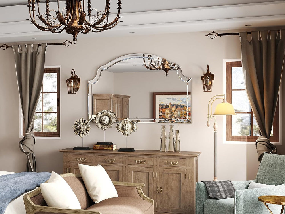 Large Arched Wall Mirrors for Living Room, 31.5"x47.2" Scalloped Ba...