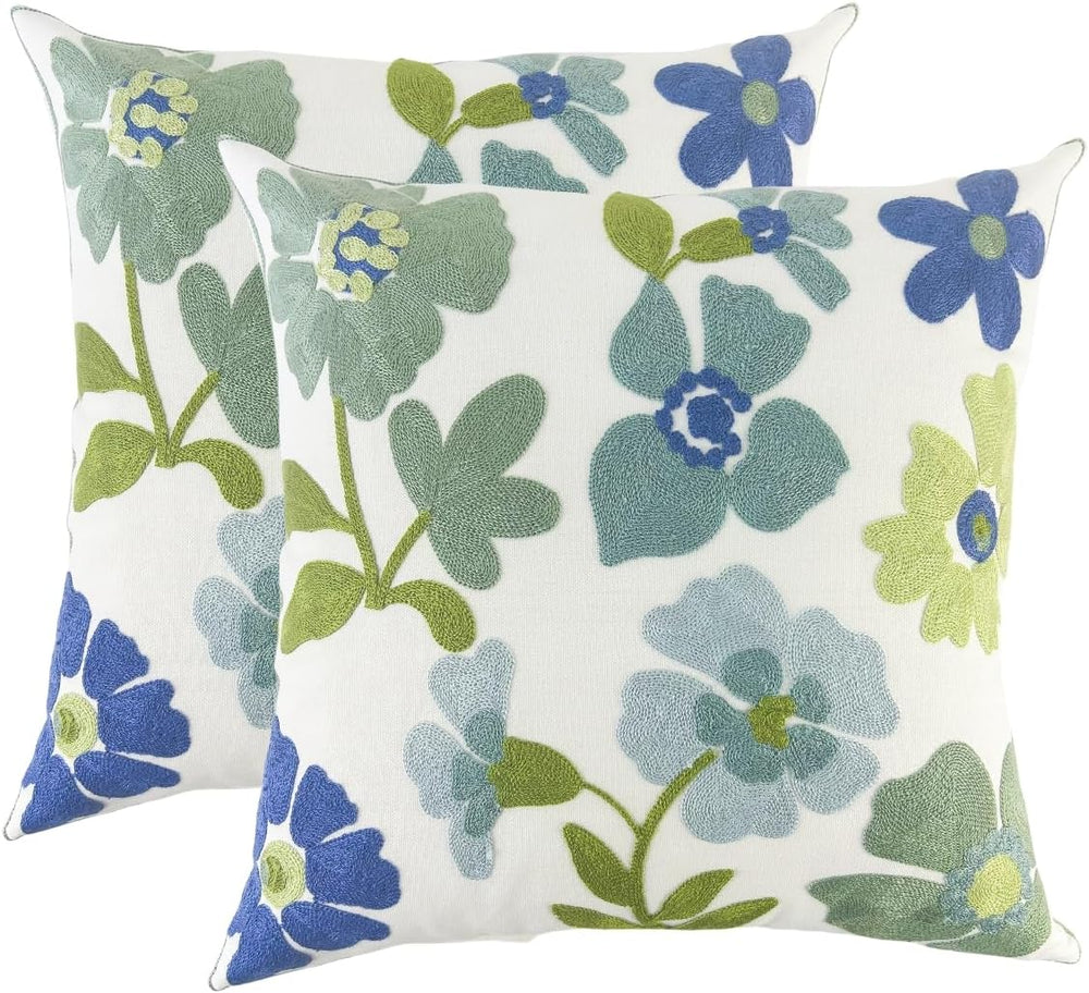 IcosaMro Pack of 2 Embroidered Floral Decorative Throw Pillow Covers 18x18 In...