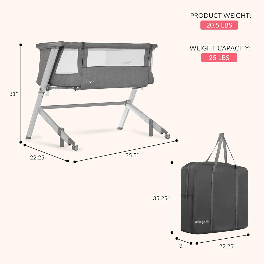 Dream On Me Skylar Bassinet & Bedside Sleeper, Adjustable Height, Grey