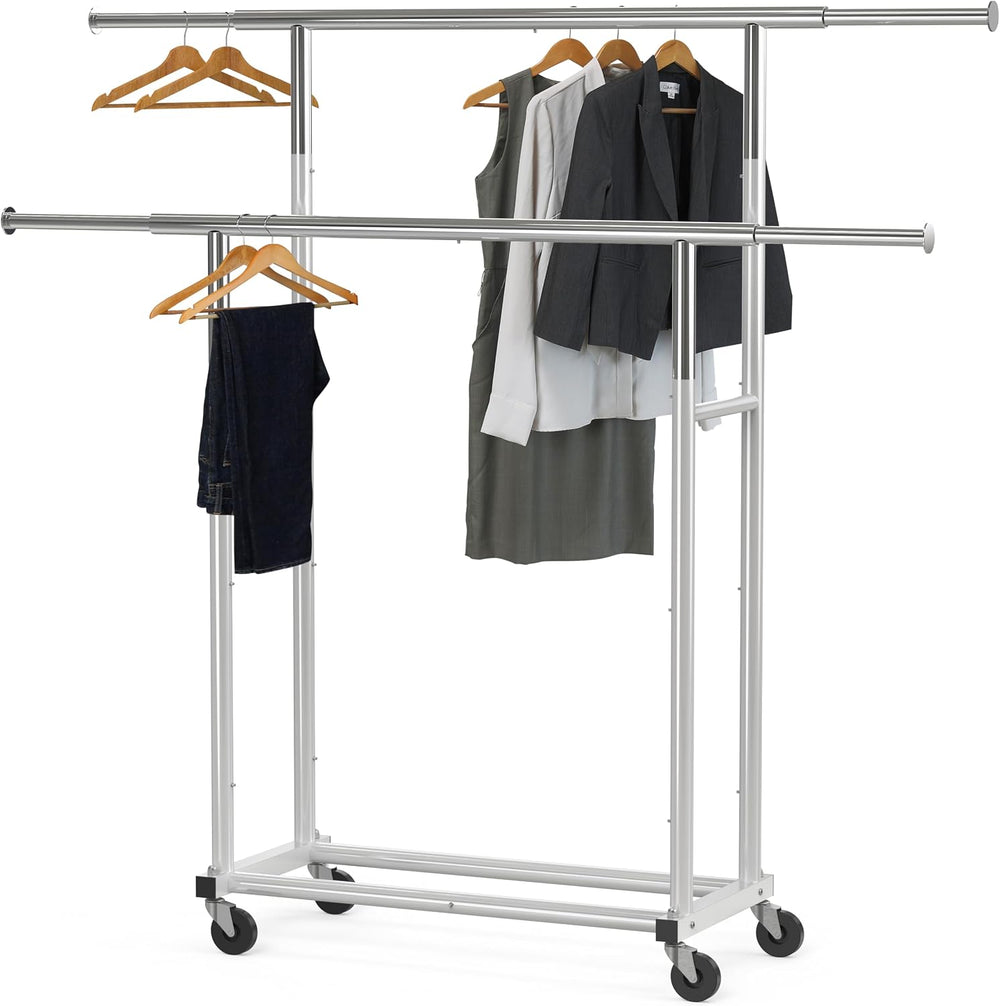 Simple Houseware Standard Double Rods Clothing Garment Hanging Rack, Silver