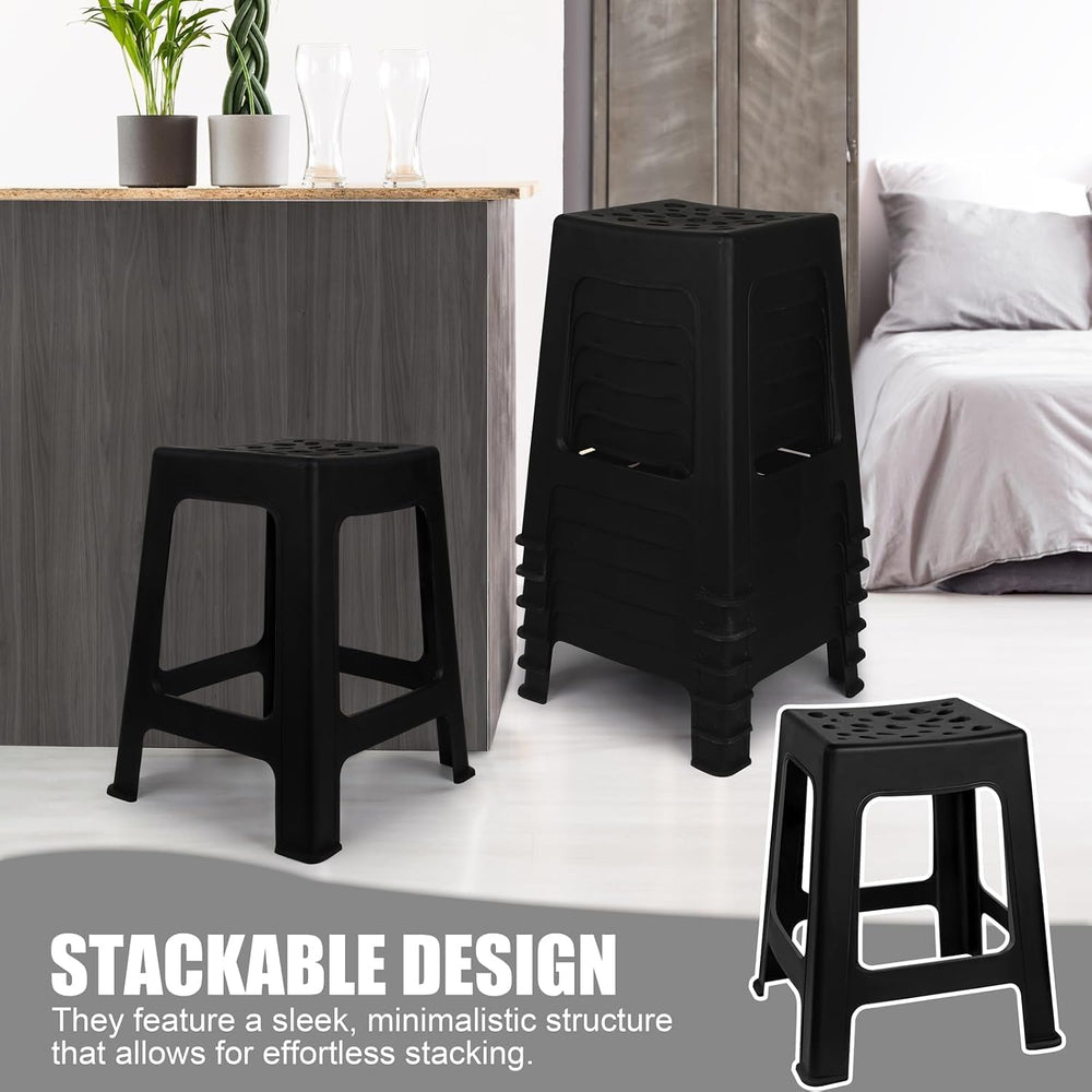 TURSTIN 6 Pack Plastic Stools 16.9 Inch Black Nesting Stools Portable Backles...