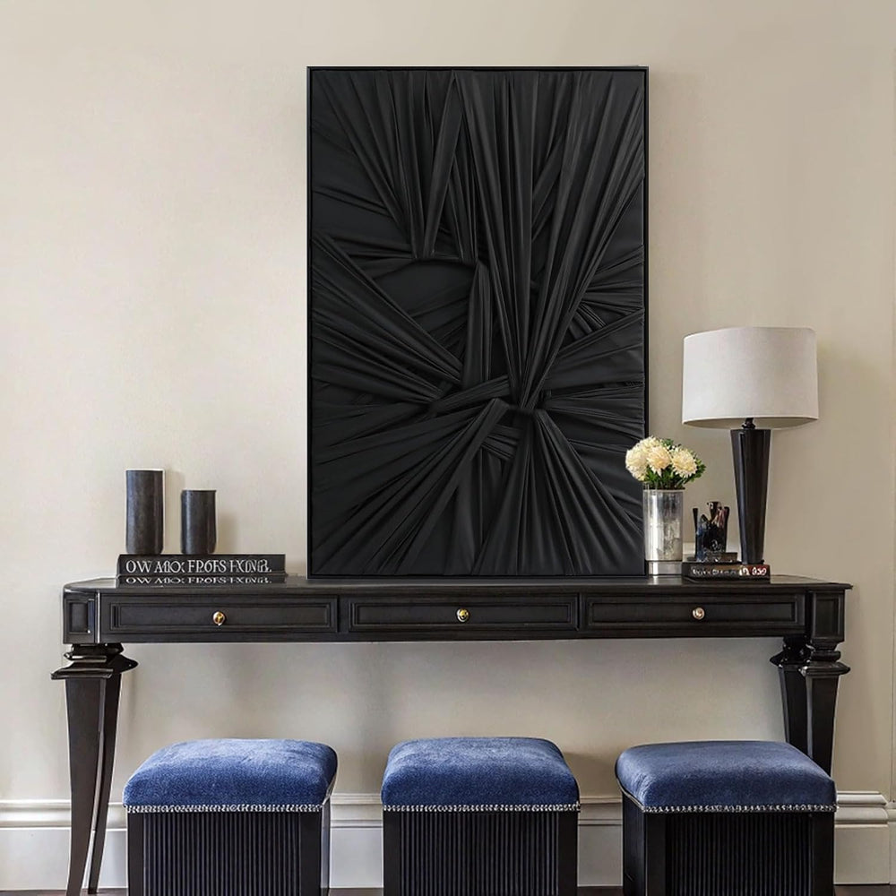 SAFERRYHOME Black Abstract 3D Textured Thick Minimalist Wall Art,24"x36&...