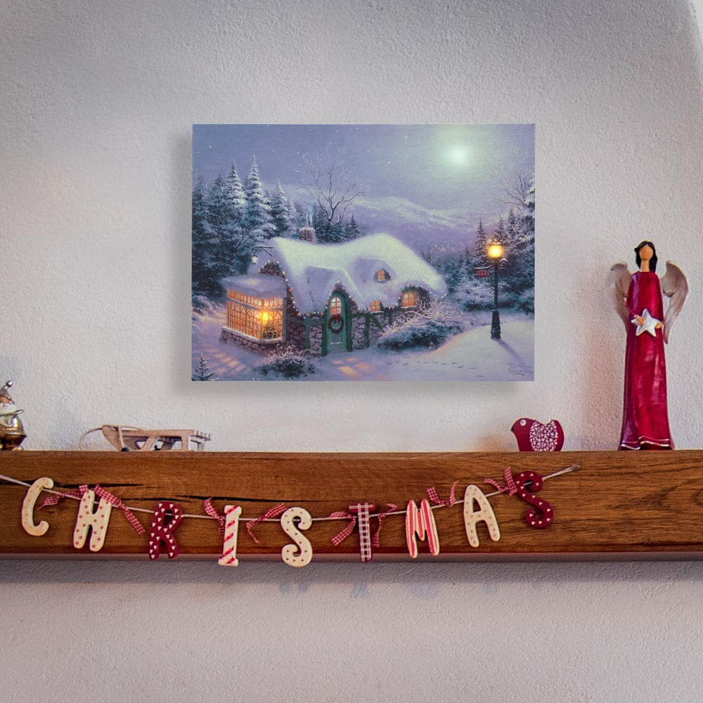 Thomas Kinkade Silent Night Pre-Lit LED Fiber Optic Canvas Art, 16x12