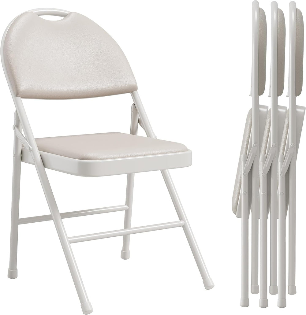 GAOMON 4-Piece PU Upholstered Folding Chair Set, Card Chairs, Beige