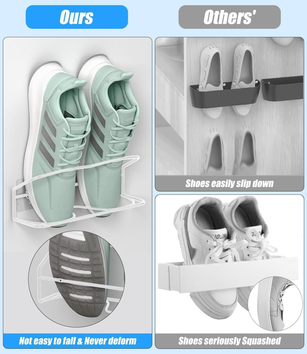 10Pack Wall Mounted Shoe Rack with Sticky Hanging Strips (White)