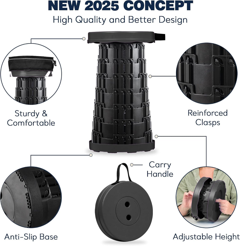 Collapsible Stool Max 620lbs & 3-in-1 Cushioned Carry Bag, Portable Teles...
