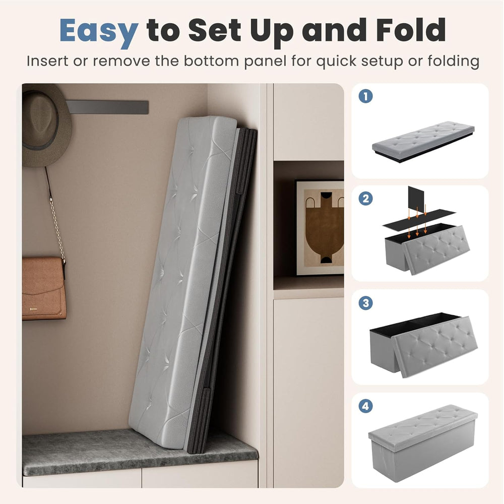 DUMOS 43 Inch Folding Storage Ottoman Bench, Large Ottoman with Storage