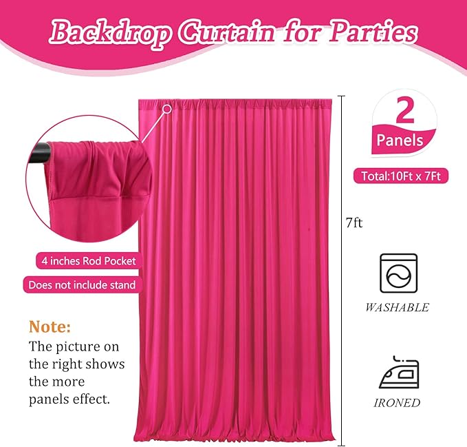 10 x 7 Feet Fuchsia Backdrop Curtain for Partie, Background Curtains for Phot...