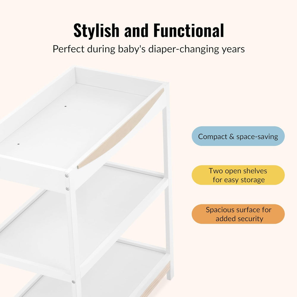Dream On Me Emerson Changing Table with Shelves, White & Vintage White Oak