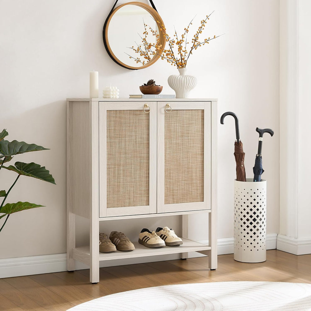 SICOTAS Rattan Shoe Cabinet with Storage, 5 Tier, White Cream Oak