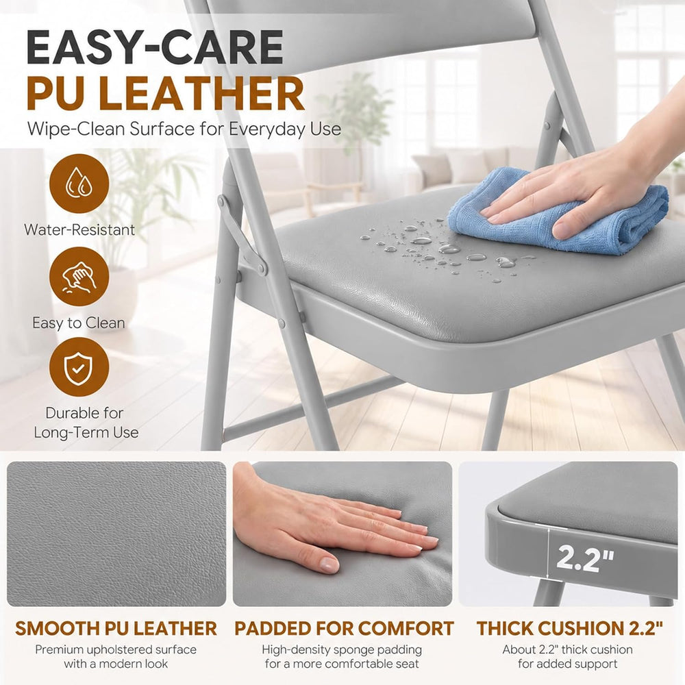 6 Pack Gray Padded Folding Chairs with Metal Frame