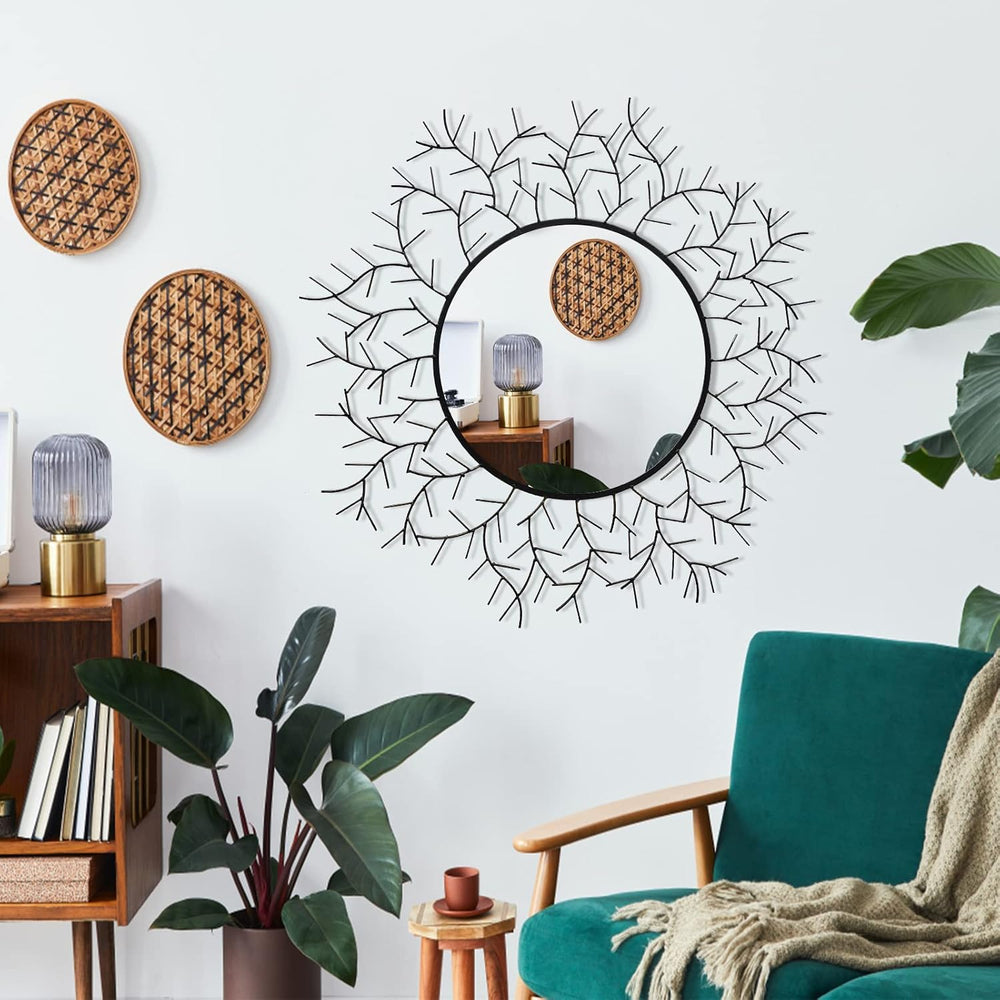 POZINO Round Wall Mirror, 30 Inch Circle Mirrors for Wall Decor, Black Metal ...