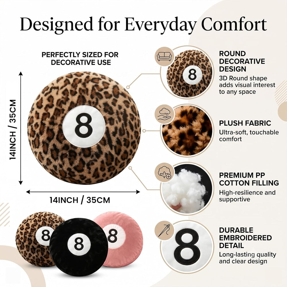 3 Pcs 8 Ball Pillow Cheetah Print Pillow, Pink & Black & Cheetah