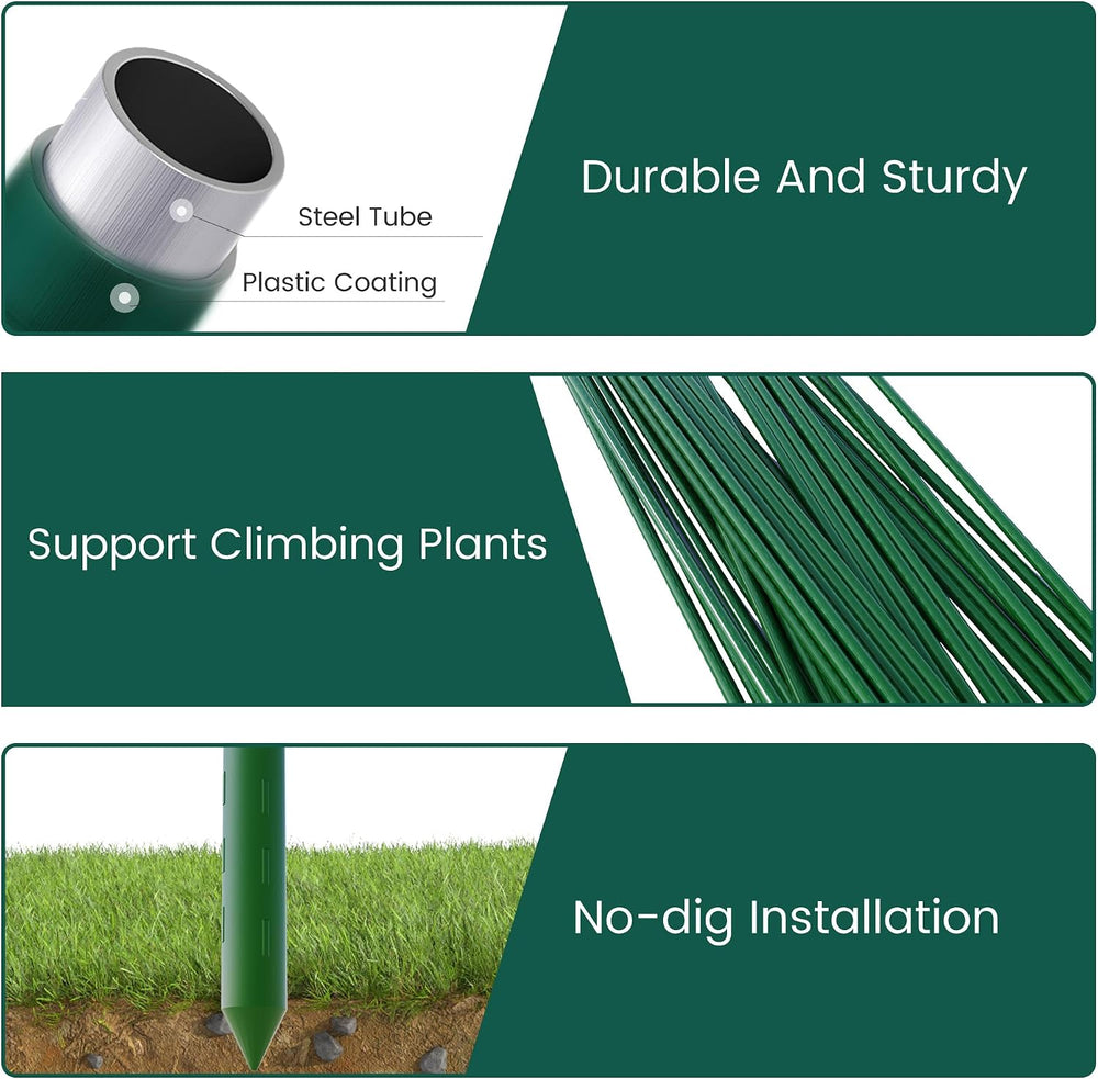 PROWORX 48 Inch 4 Ft Plant Support Garden Stakes for Outdoor Plants, 25 PCS