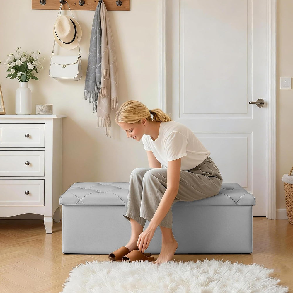 DUMOS 43 Inch Folding Storage Ottoman, Large Ottoman with Storage for Home
