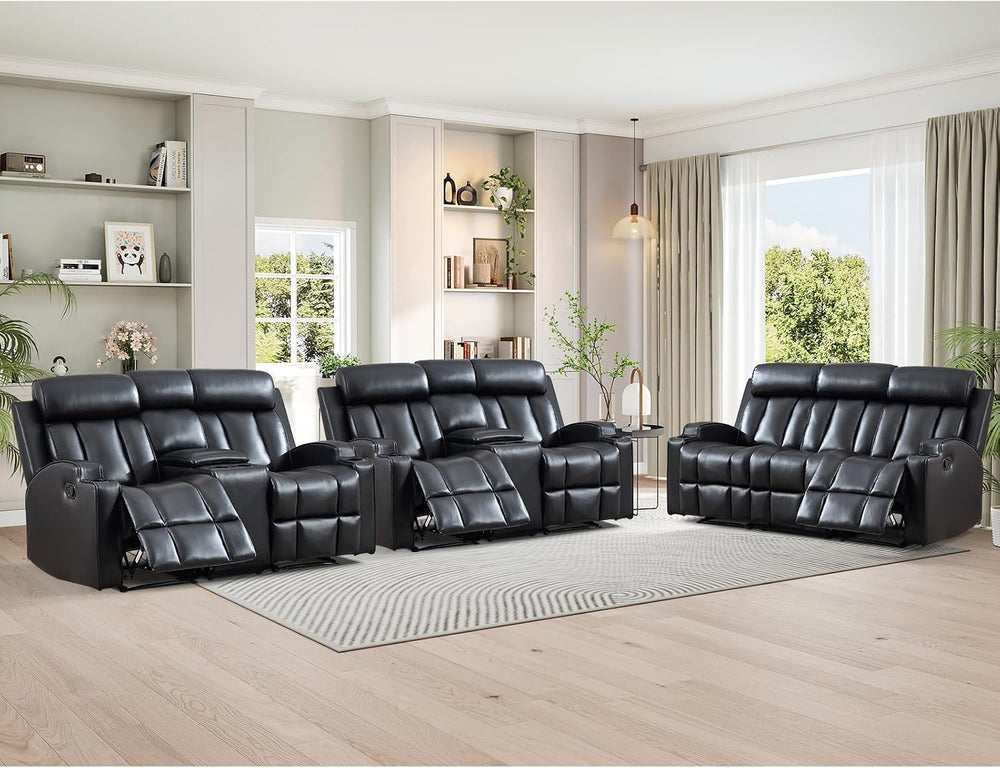 HAOMARKETS 3-Piece Manual Recliner Sofa Set, Included Loveseat Set of 2 with ...
