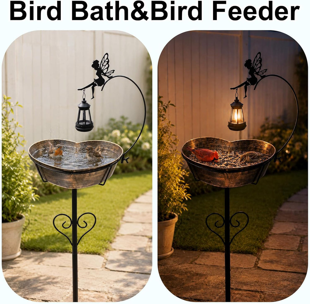 Goodeco Bird Bath with Solar Lantern - 3.2" Deep, 13.8" Removable Bowl