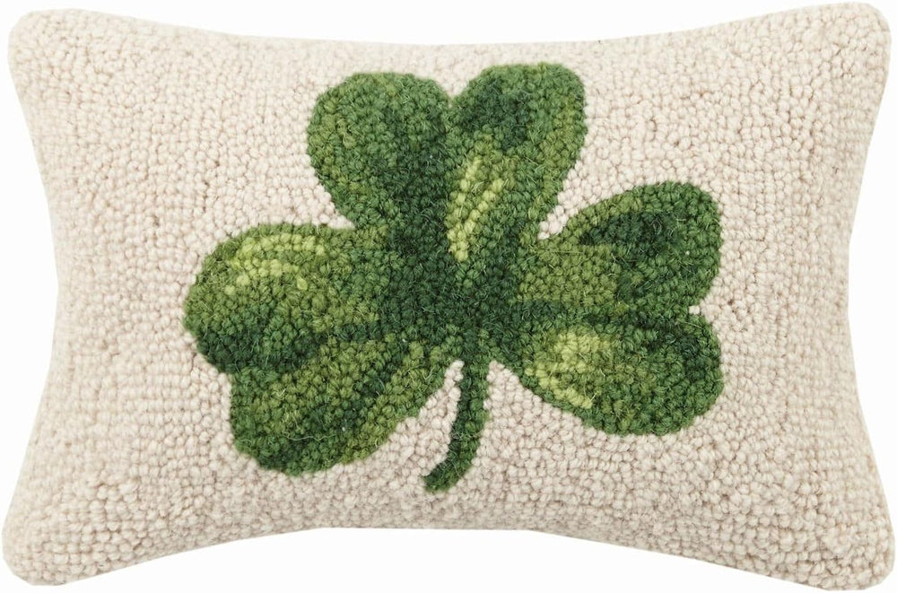 Peking Handicraft Irish Green Shamrock Clover Hooked Wool Pillow – 8” x 12”