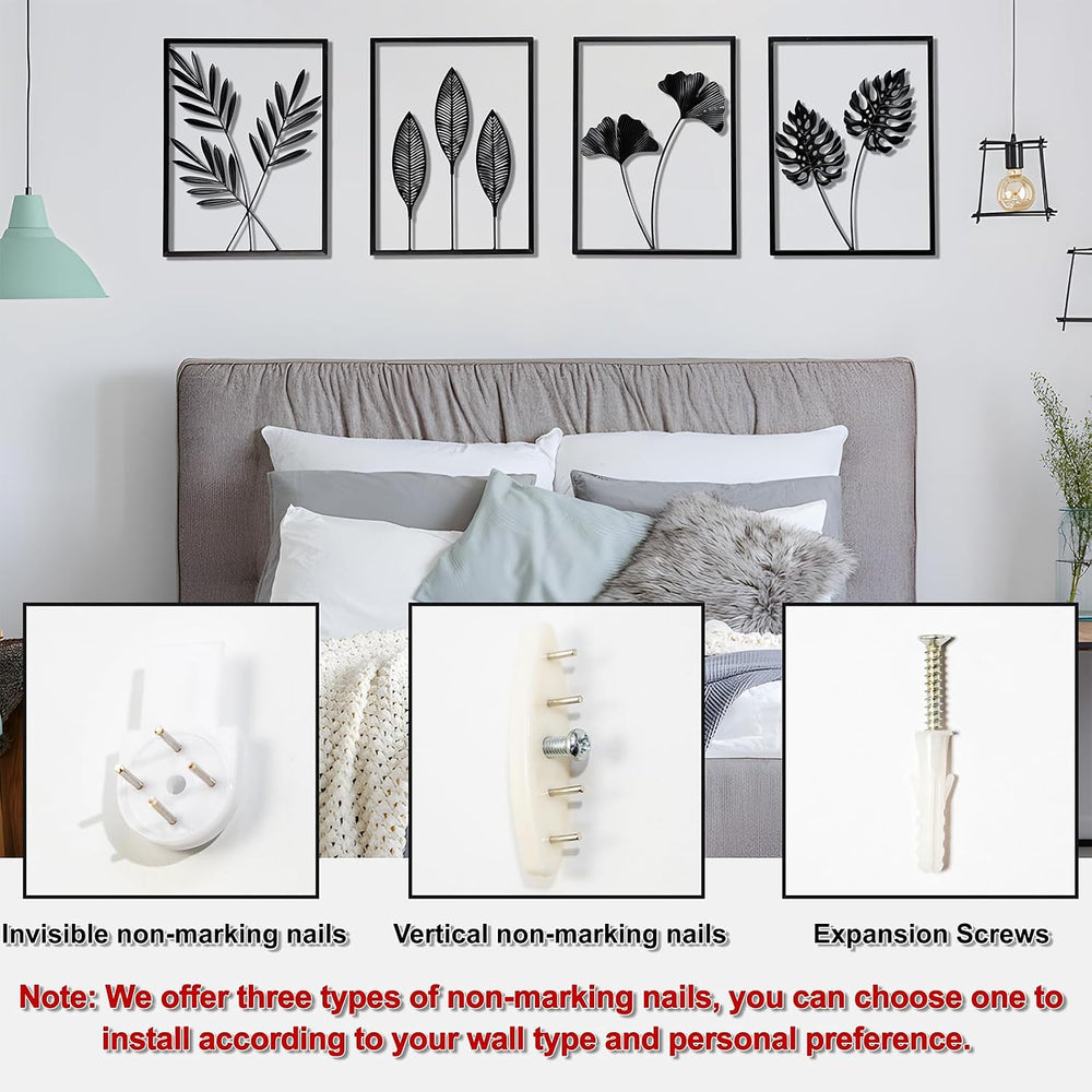 4 PCS Black Metal Wall Decor Framed with LED Lights, 16x11 Line DéCor