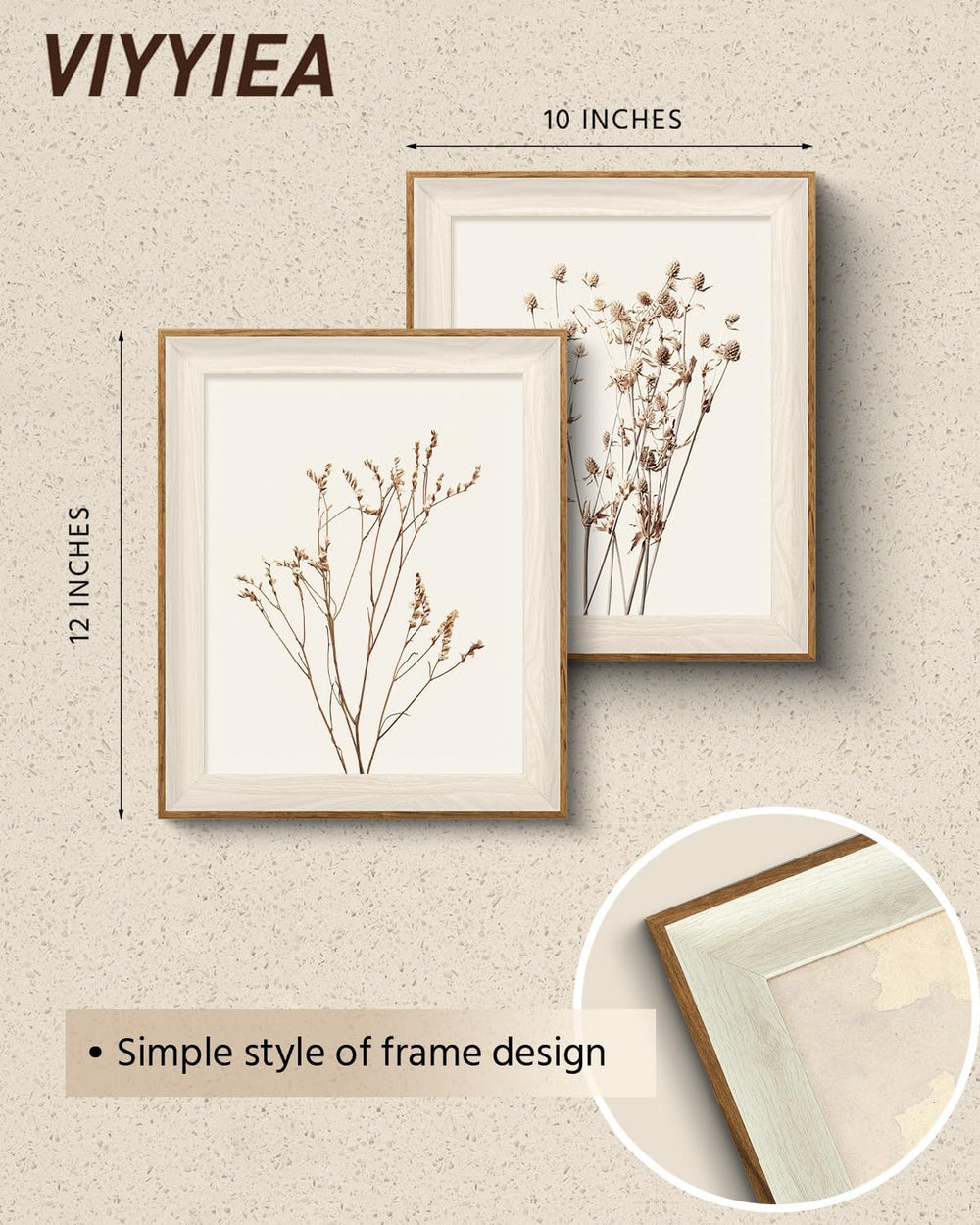 VIYYIEA Framed Dried Botanical Print Wall Art Set for Bathroom, 10×12 Inch