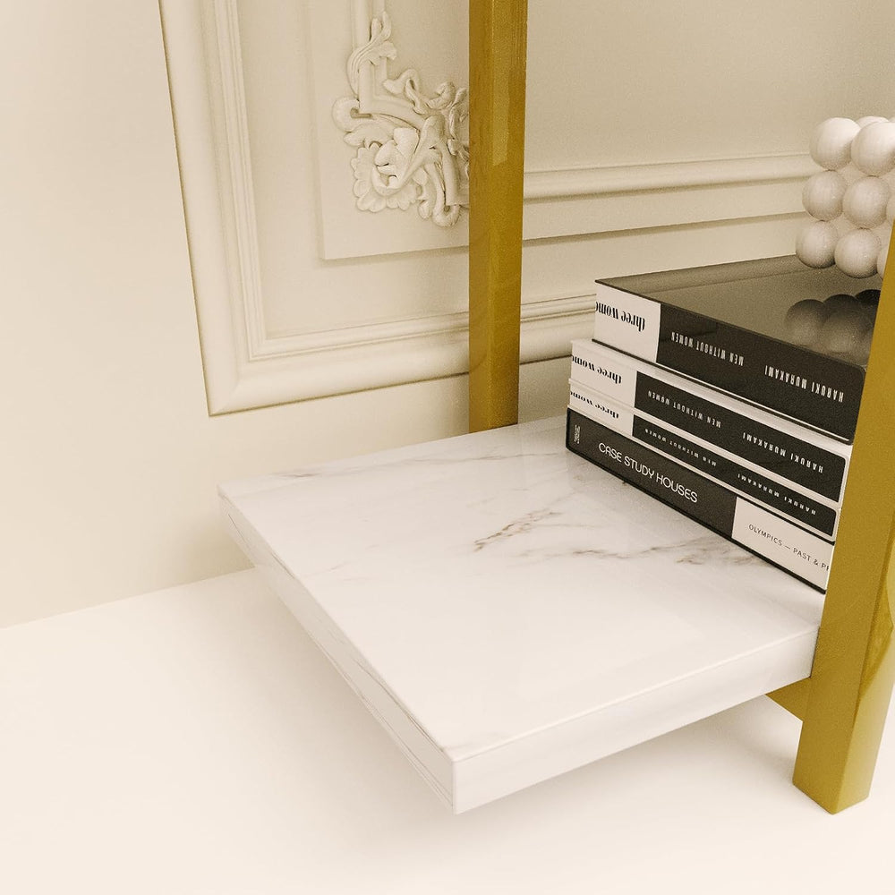 5 Tiers Bookshelf Organizer White Faux Marble Shelf,Modern Open Display Stora...