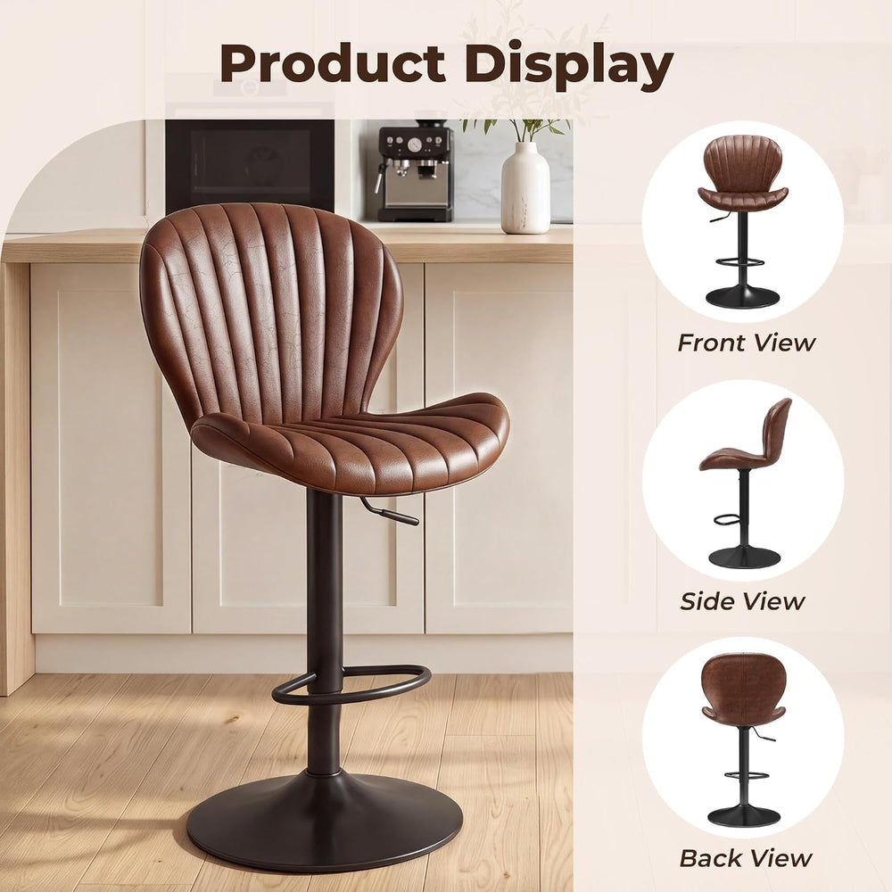 LIVELYGLOW Bar Stools Set of 2, PU Leather Chairs for Kitchen Red Brown