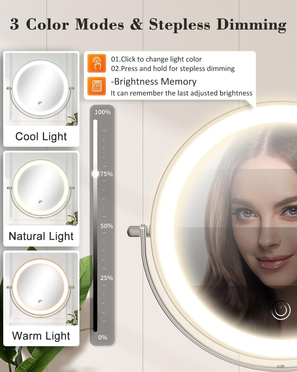 20X 9" Wall Mounted Magnifying Makeup Mirror with Light Height Adjustable