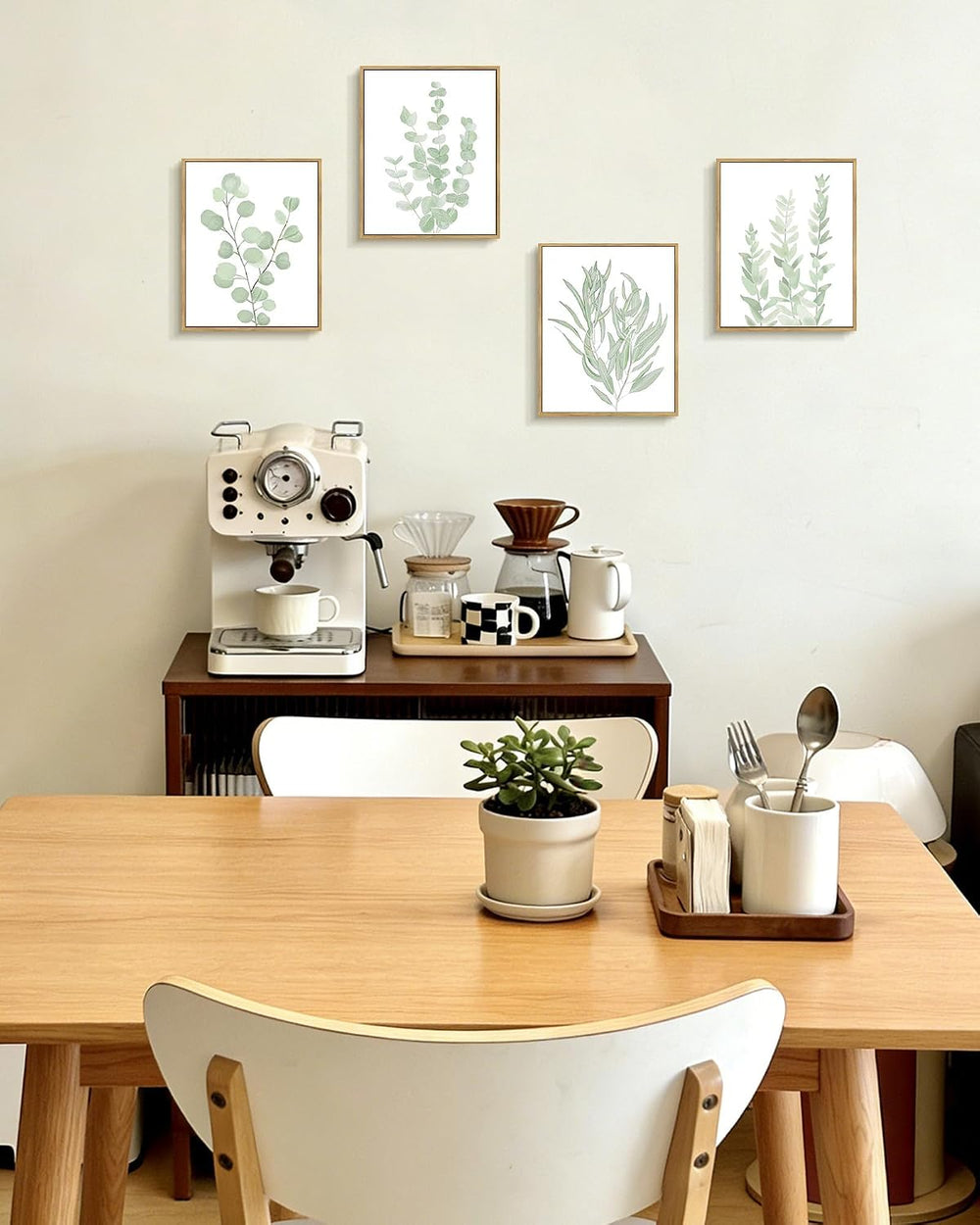Drsoum Framed Botanical Plant Canvas Wood Wall Art Light Green Sage Wall Deco...