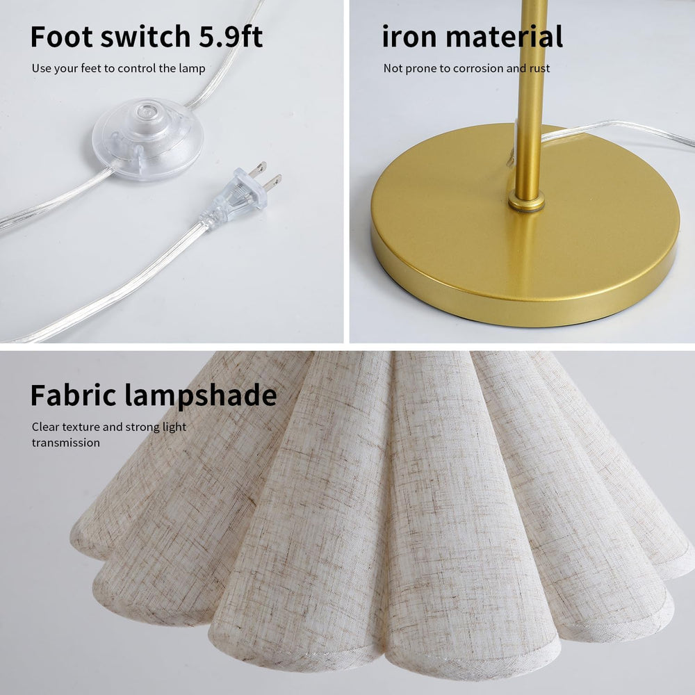Floor Lamp with Pleated Linen Lampshade, Modern Flower Floor Lamp for Living ...
