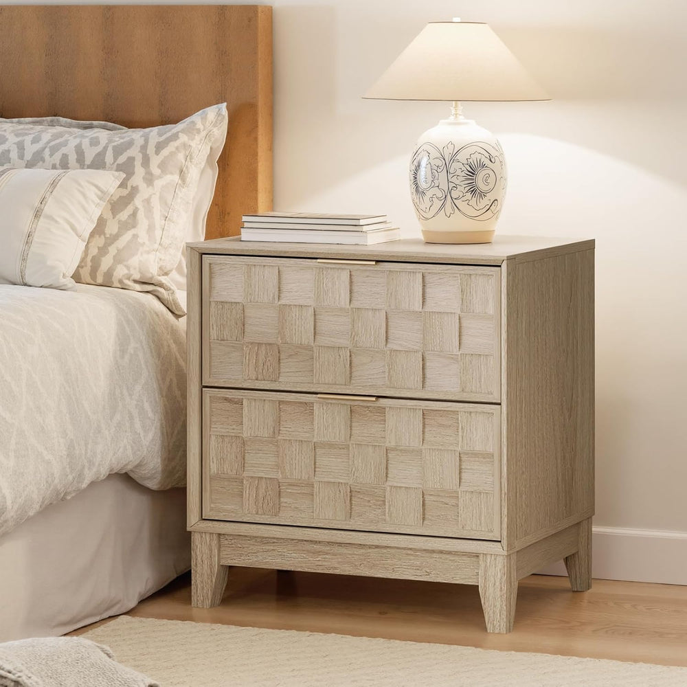 COLAMY Night Stand Bedside Table with Charging Station Set of 2, Modern Woode...