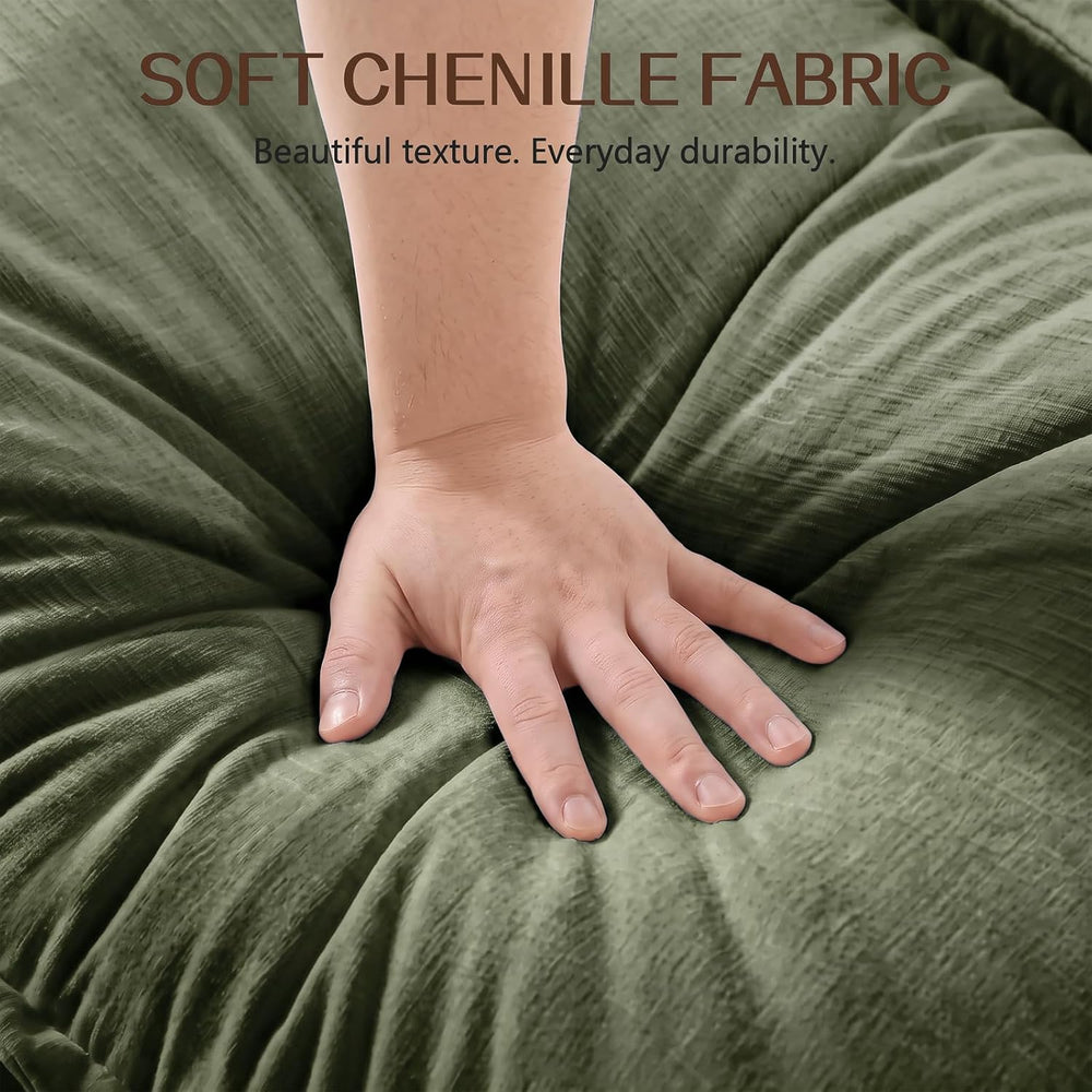 103.8" Chenille Modular Sofa with Ottoman, Cloud Couch with Pillow,Green