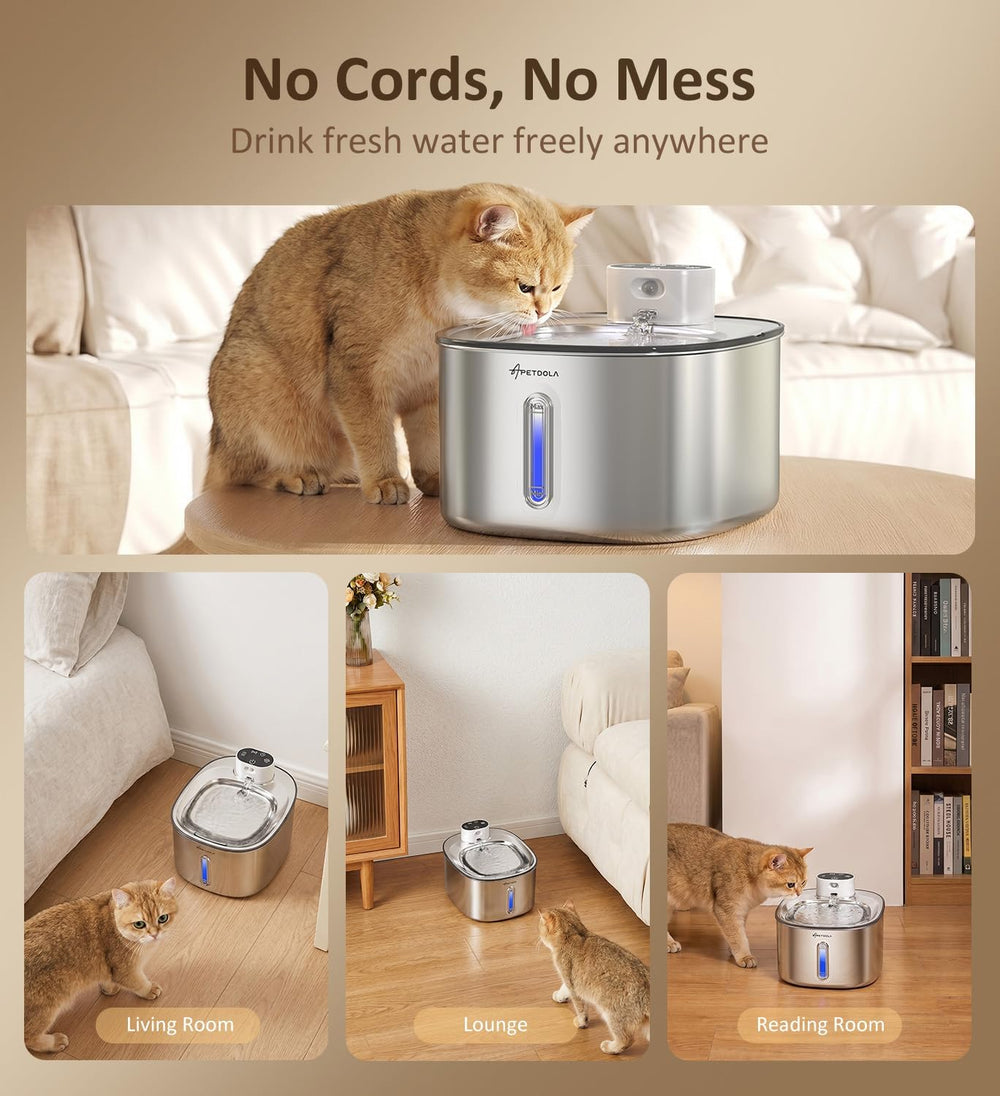 Cat Water Fountain Stainless Steel, 152fl-oz/4.5L Wireless Cat Fountain,5000m...