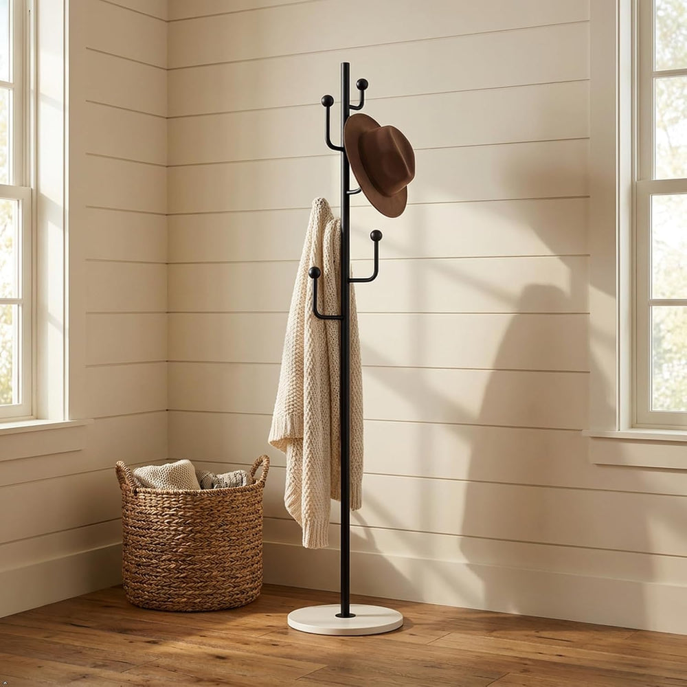 Black Cactus Metal Coat Rack Freestanding Stand with Marble Base