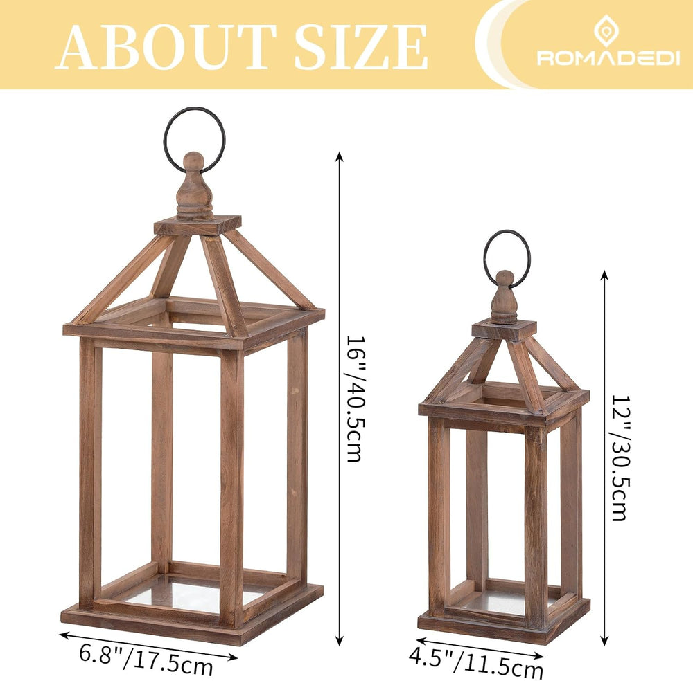 Romadedi Wood Candle Lantern Decorative, Brown, Rustic Decor Set of 2