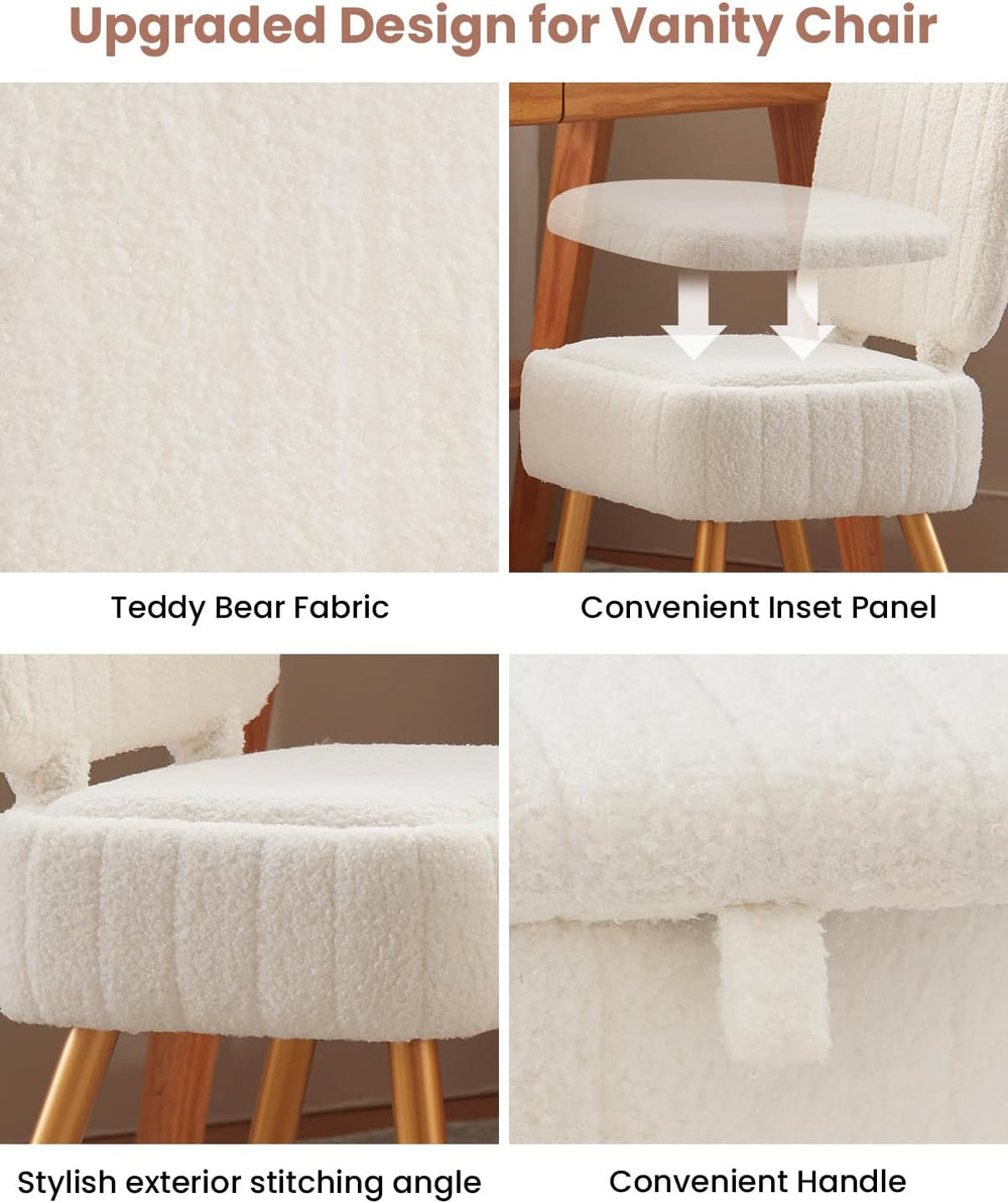 Vanity Chair with Storage Stool with Folding Back Makeup Chair