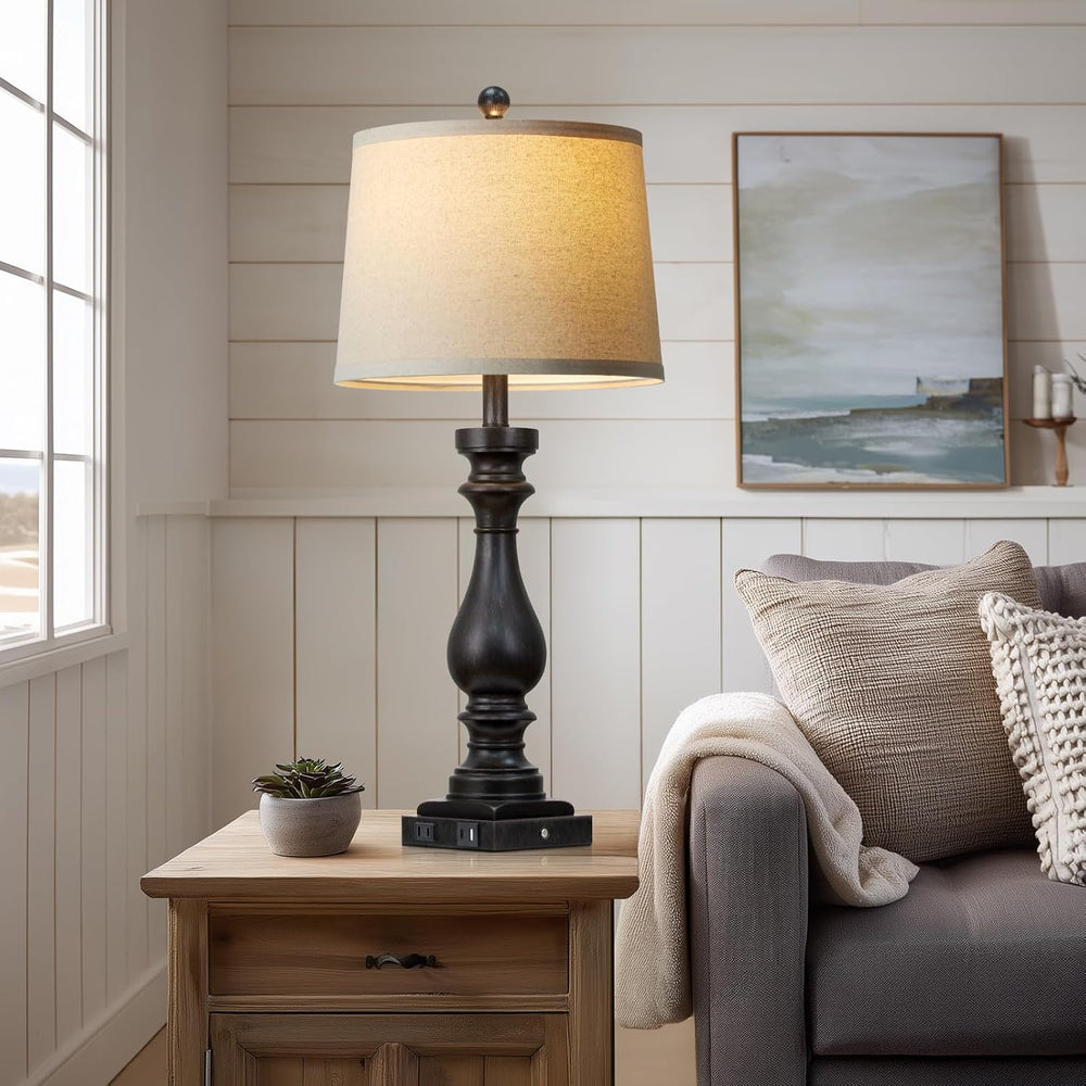 29" Tall Vintage Table Lamps Set of 2,Black Farmhouse Bedside Lamps with...