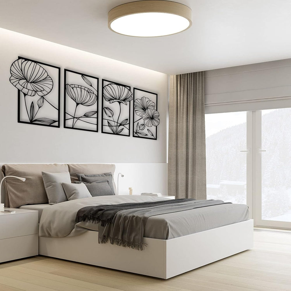ESTART 4Pcs Metal Lotus Wall Decor Abstract Floral Line Art Sculpture