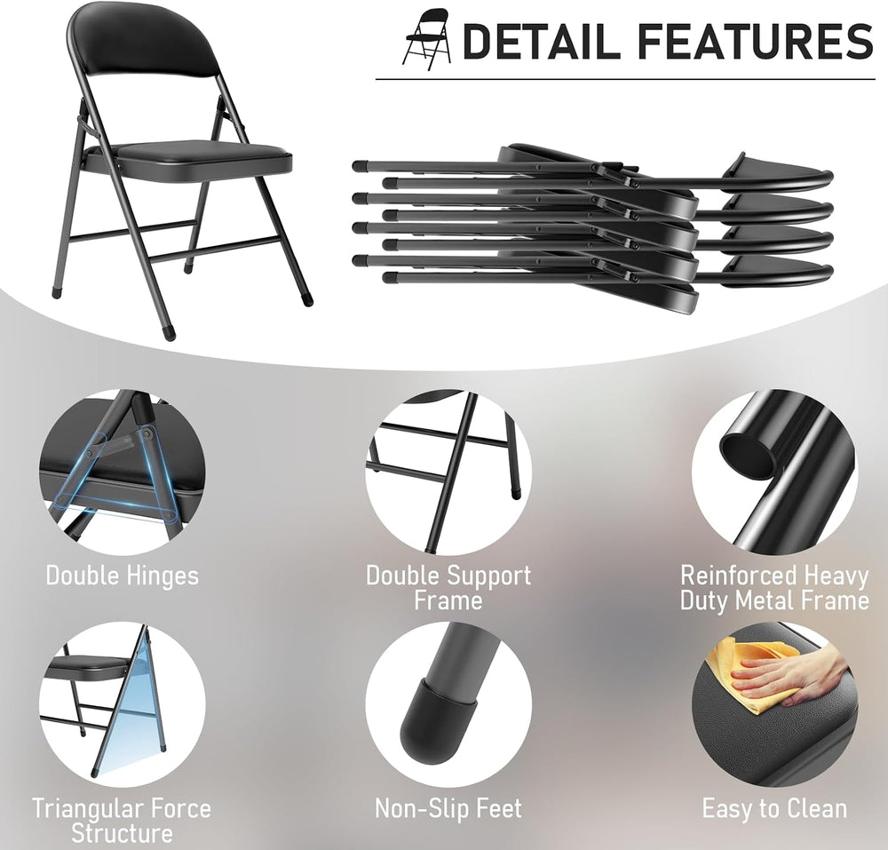 30 Pack Black Folding Chairs with Padded Cushion,Metal Frame,350lbs