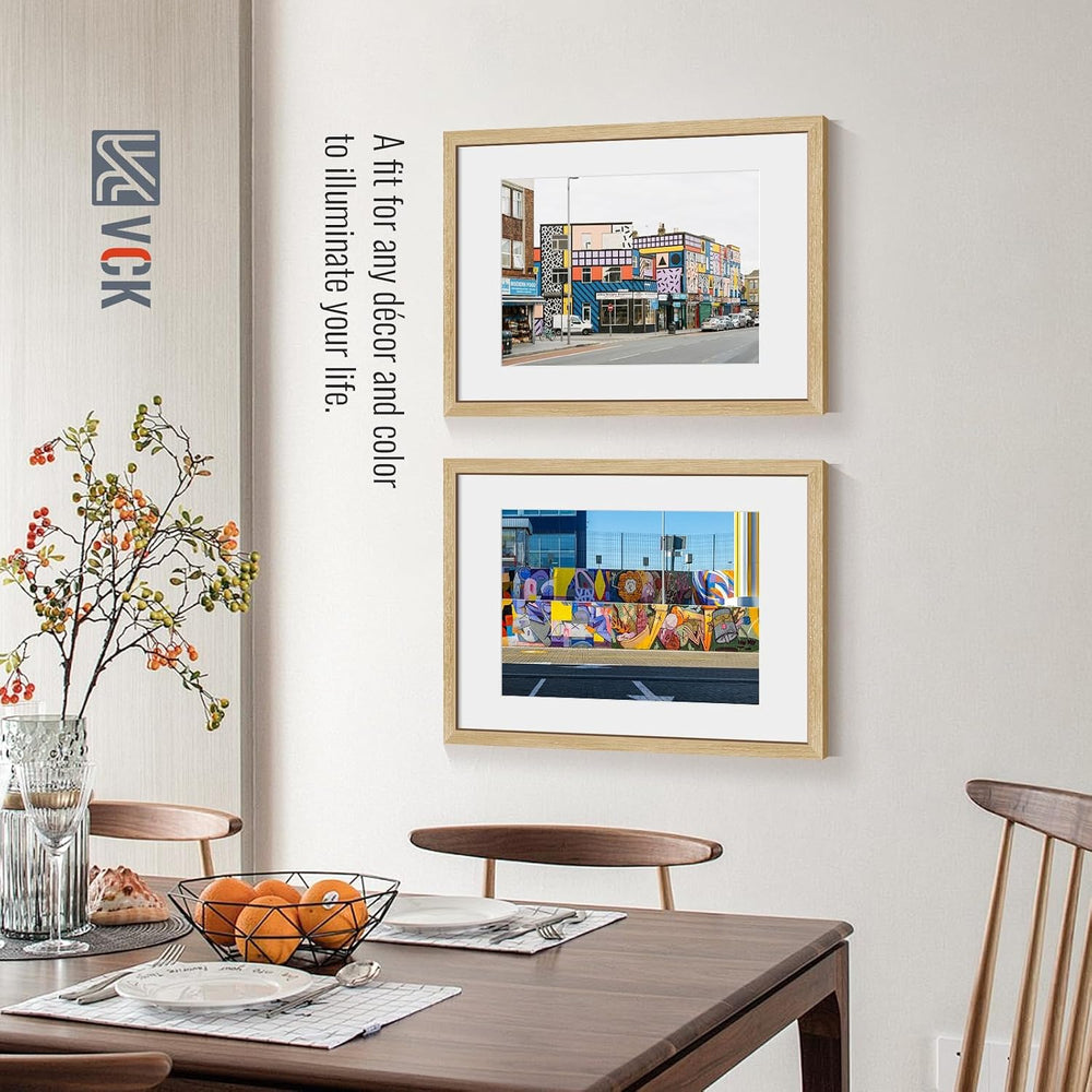VCK 16x24 Picture Frame 5 Pack, Oak Wood, 12x18 Mat, for Wall Art